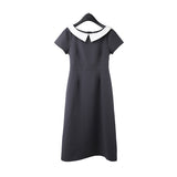 2025 THE MIND contrasting color lapel dress summer 2025 new Korean light luxury A-shaped dress women T5019X