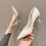 2025 775-20 Solid color professional work high heels women's pointed head stiletto 2025 spring new high heels fairy style