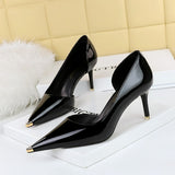2025 8829-5  style fashionable simple sexy nightclub showing thin thin heel super high heel side hollow light mouth metal shoes