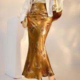 new Chinese style flower printing simple acetic acid skirt light luxury niche temperament long skirt M4234B