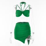 2025 sexy babes chest wrap two-piece set  summer new strap neck small suspender split skirt suit women
