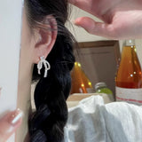 925 silver needle  lace bow stud earrings women's niche design exquisite high-end earrings ribbon earrings