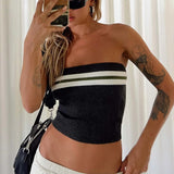 HULIANFU New summer new ins super hot 2025 knitted chest-wrapped top, female contrasting color striped tube top, hot girls wear tight outside