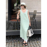 2025 THE MIND linen Tencel fake two-piece vest skirt 2025 summer new Korean version loose dress T5066X