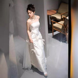 2025 satin light wedding dress bridal simple temperament tube top fishtail out yarn white bow dress small man
