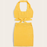 2025 HULIANFU Summer  women's clothing  sexy halter sling vest top fashion hip wrap skirt suit women