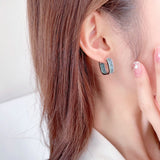 2025 Light luxury high-end earrings, geometric simplicity and versatility, slightly inlaid with zirconium three-dimensional square earrings, designer ear buckles