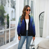 2025popular new knitted sweater cardigan sweater women's V-neck dark blue starry sky temperament commuter OL winter women's clothing