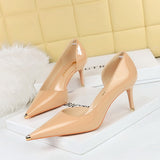 2025 8829-5  style fashionable simple sexy nightclub showing thin thin heel super high heel side hollow light mouth metal shoes