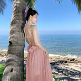 2025 Seaside vacation style sexy backless neck dress super beautiful fairy temperament long dress summer beautiful small skirt