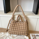 HULIANFU 2025 Hand Carry Simple Casual Tote Bag Women's popular Autumn and Winter New Fashion Folded Rhombus Large Capacity Versatile Shoulder Bag