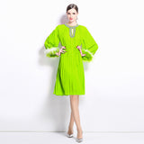 heavy industry handmade beaded luxury rhinestone dress two-color ostrich hair versatile dress with belt