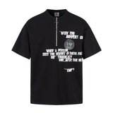 5520 n Street Summer Waffle Premium Letter Printing Design Men's Loose Zipper Short Sleeve T-Shirt