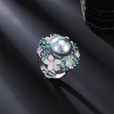 2025 Emerald sunflower pearl ring female heavy industry zircon inlaid high sense celebrity elegant bead open ring