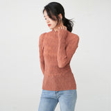 2025 2025 Spring New Women's T-Shirt Long Sleeve Slim Skinny Solid Color Temperament Versatile Pullover Bottom Folded Top