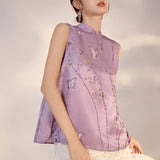 New Chinese style butterfly bamboo leaf print mulberry silk vest light luxury temperament top women's M4216
