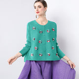 Miyake Hot Trade Loose and Versatile Three-dimensional Decorative Design Sense Folded Small Jacket Casual Long Sleeve Top Women