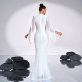 2025 high-end long-sleeved temperament round neck sexy long sequined banquet evening dress bridesmaid dress women
