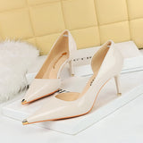 2025 8829-5  style fashionable simple sexy nightclub showing thin thin heel super high heel side hollow light mouth metal shoes