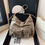 HULIANFU 2025 special for women's fashion washed leather whitened old locomotive bags multi-pocket  retro trend shoulder bags
