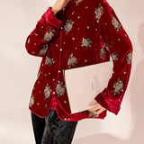 New Chinese high-end buckle design shirt women's  spring national style mulberry silk bead embroidered top MZ077