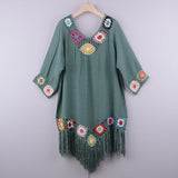 20252023  New  Popular trade spring and summer women's beach hand hook flower beach blouse medium and long beach clothes