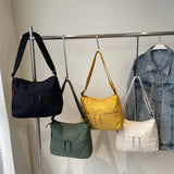 HULIANFU 2025 spring new casual light nylon cloth small bag Japanese style solid color simple letter embroidery shoulder bag crossbody