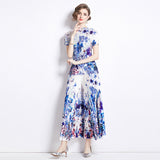 popularT-shirt women's new high-end niche age-reducing suit pleated versatile top loose and thin pleated pants