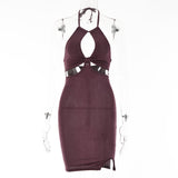 2025 Ins Internet celebrity babes sexy hollow design neck skirt  summer new solid color dew back dress