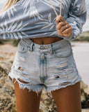 2025 YI3016 Cross-border explosion, 2025 Popular trade high-waisted ripped fringed denim shorts, women's hot pants (shipped)
