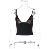 HULIANFU 2025 women's clothing spring tops are hot-selling lace mesh deep V exposed navel slim and versatile Spice Girl style with small suspenders