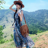 2025 Yunnan Lijiang Xinjiang desert travel wear photo bohemian style lazy floral suspender dress