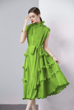 High-end dress dress sweet fungus edge slim long heavy industry pleated chiffon dress women  spring and summer