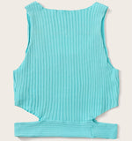 HULIANFU Summer 2025 isn knitted women's clothing bm round neck open navel simple outer wear sexy hot girl suspender vest women