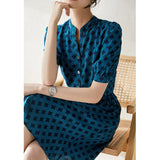 2025 Heavy silk dress  summer new women's clothing rhombus printing medium and long, mulberry silk shirt skirt
