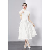 High-end dress dress sweet fungus edge slim long heavy industry pleated chiffon dress women  spring and summer