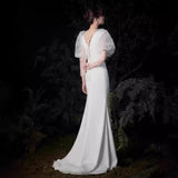 2025 White fishtail dress dinner  new travel photography light wedding dress celebrity host art test performance clothes small trailing