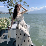 2025 Halter polka dot  retro suspender dress women's summer high sense design sense niche sexy strap long skirt