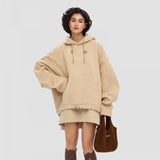2025 Cross-border autumn and winter design sense embroidered sweater women's pullover hooded loose shoulder medium and long drawstring sweater high sense