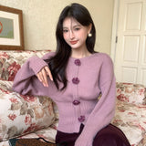 2025 popular autumn and winter new temperament flower versatile bottoming shirt long-sleeved knitted sweater women's top women's 25107