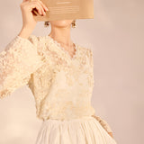 New Chinese high-end heavy industry lace design shirt  new national style temperament lace thin top N2061