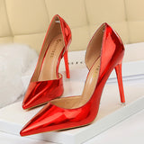 2025 18188-2  metal high heels, thin heel high heel, shallow mouth pointed side hollow sexy nightclub women's single shoes