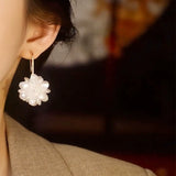 Light luxury high-end shell flower earrings elegant temperament versatile full diamond ear hook s925 silver needle anti-allergic earrings