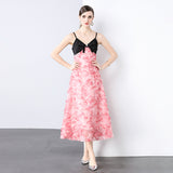 niche design bow sling three-dimensional flower rose dress daughter celebrity style vacation dress
