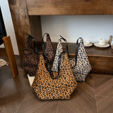 HULIANFU 2025 Bag women's autumn and winter new leopard print pattern single shoulder portable oblique span nylon women's bag large capacity shopping bag bucket bag