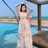 2025 Small fresh  high-end first love long dress summer pure desire sweet wind floral suspender sleeveless dress women