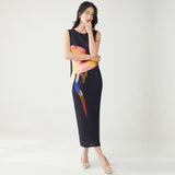 2025 temperament hip-wrapped dress high-quality summer new black printed slim long skirt straight skirt Popular style
