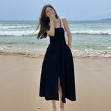 2025 Black  suspender dress women's summer design sense niche small black dress high waist and thin inside temperament small skirt