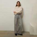 2025 2025n retro rivet metal decorative jeans women's street style autumn and winter new washed old straight jeans