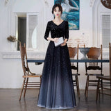 2025 Starry sky gradual change velvet evening dress  new large size fat mm senior banquet host performance uniform command uniform